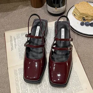 Women's Slingback Chunky Heels Mary Janes Pumps Patent Leather Block Low Heel Adjustable Buckle Dress Shoes for Party Work Dress Shoes
