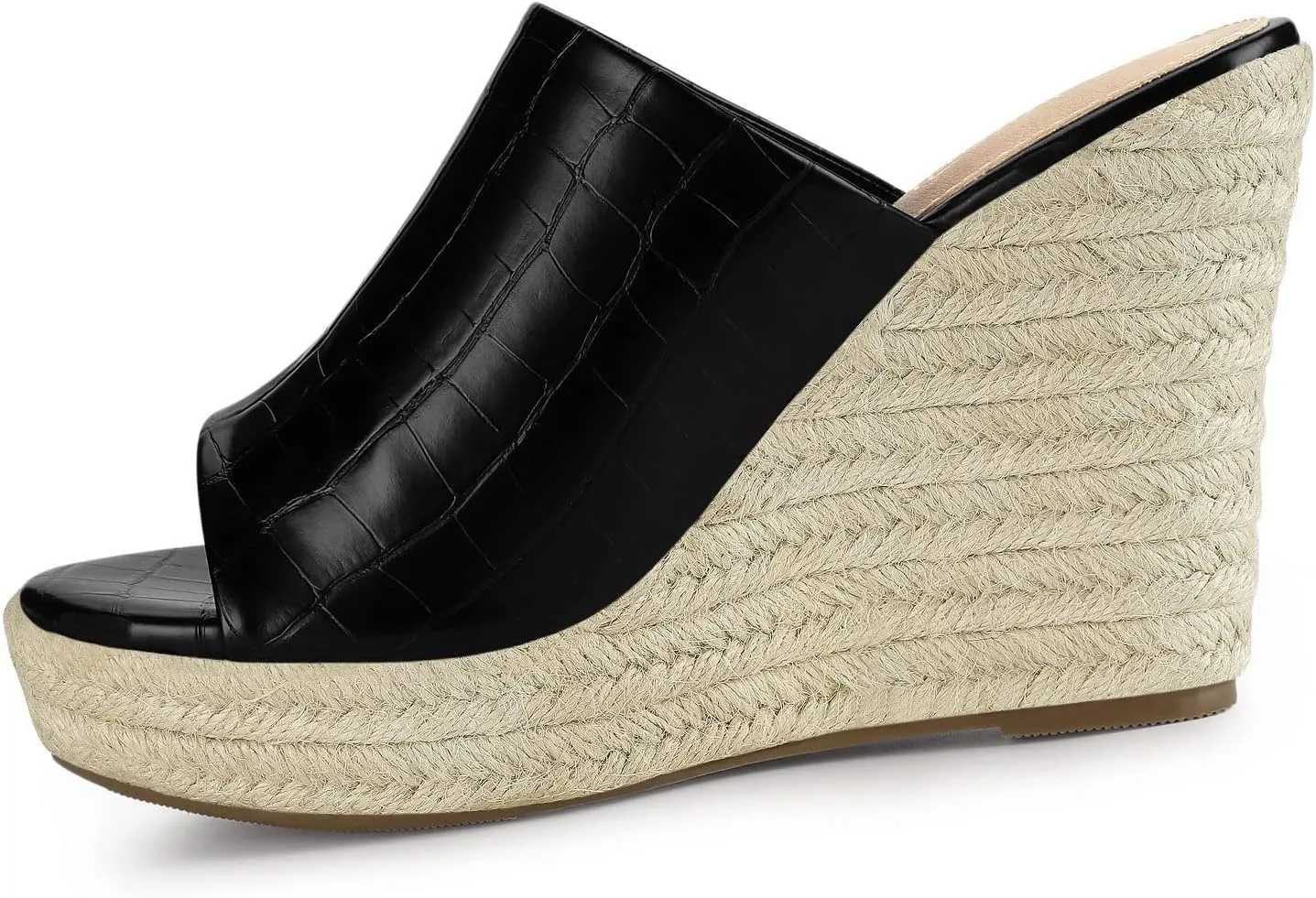 Women's Slip On Espadrille Wedge Open Toe Sandals Vintage Stone Print Comfortable Fish Mouth Slippers Summer Casual Non-Slip Chunky Beach Sandals