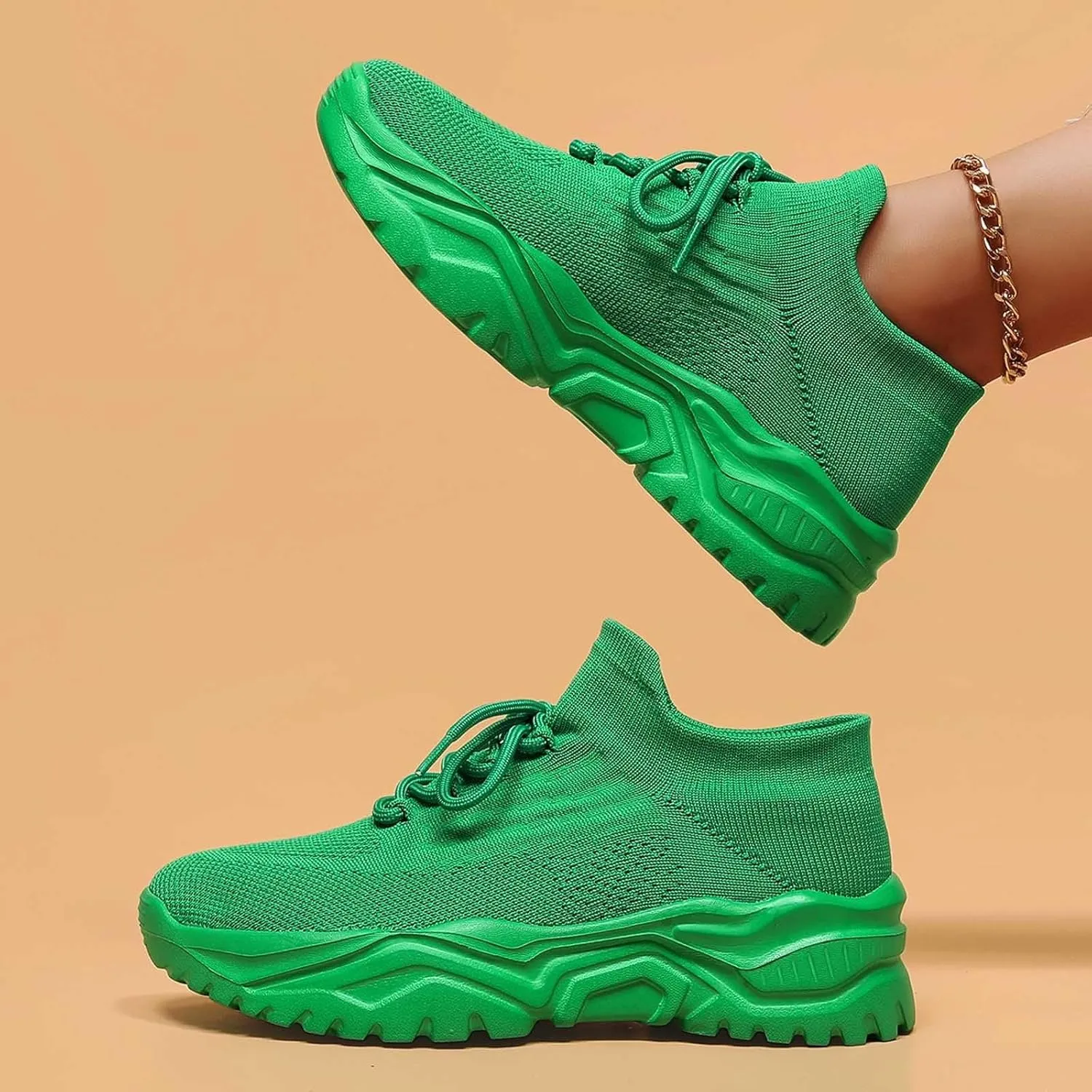 Women's Solid Color Fashion Four Season Lace Up Sneakers Solid Color Flying Woven Running Shoes Women's Water Shoes