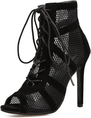 Women's Stiletto High Heels Sandals Ankle Booties Open Toe Lace Up Gladiator Shoes Party Pump Heel Criss Cross Strappy Sandals (Color : Black, Size : 8 US)