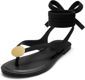 Women's Suede Flat Sandals with Metallic Accents Adjustable Strappy Flip Flops for Beach Vacation Casual Outings Cushioned Dressy Slides,MOLAZY-00