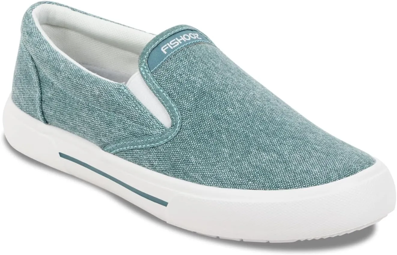 Women's Sunwashed Slip-On Fishing Shoes | Water-Repellent, Pre-Shrunk Nylon/Cotton Blend | Arch Support, Padded Collar, & Sneaker Platform
