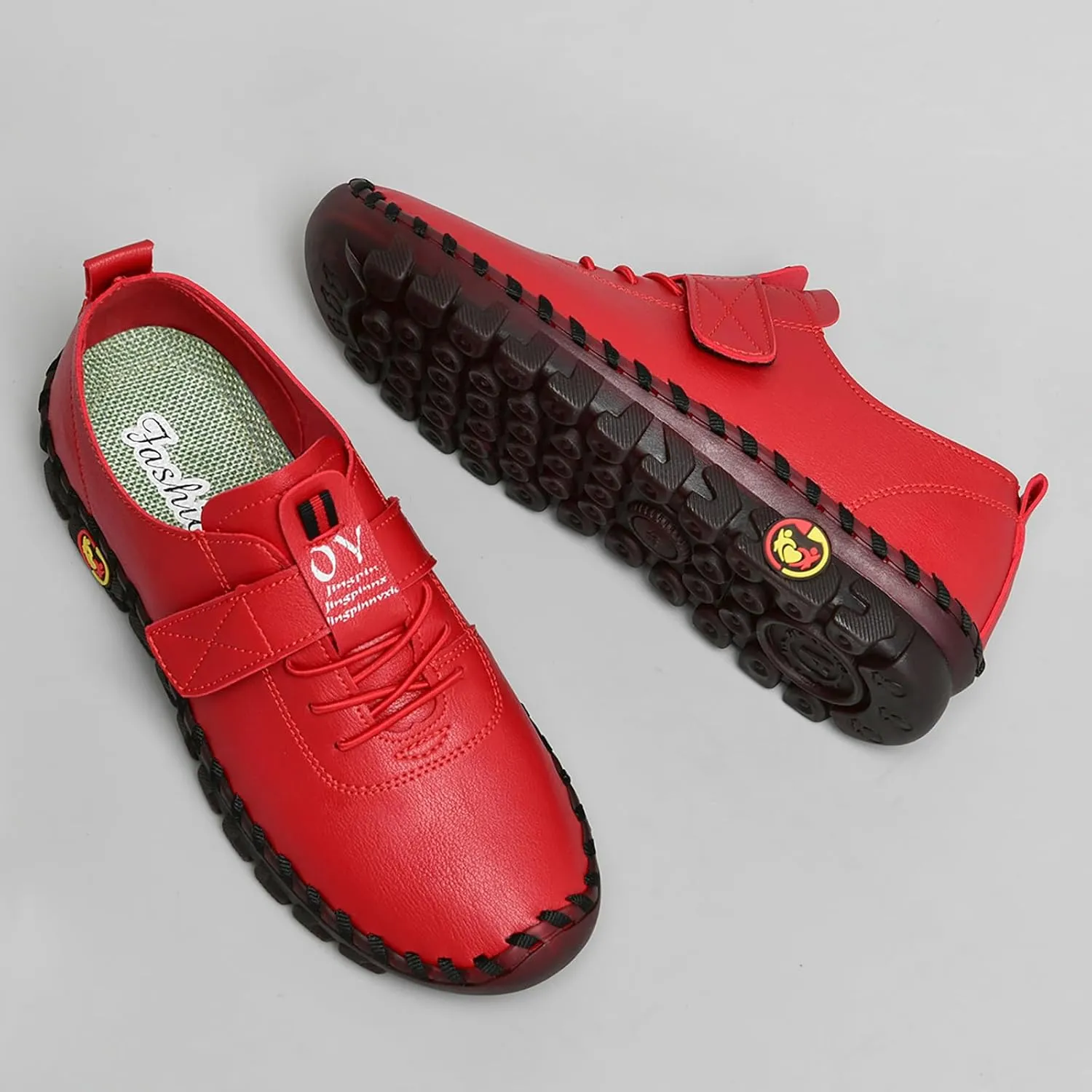 Women's Tendon Soft Sole Casual Orthopedic Shoes Fashion HandSewing Leather Non-Slip Flat Loafers Low-top Outdoor Comfy Breathable Walk Mam Nurse Shoes