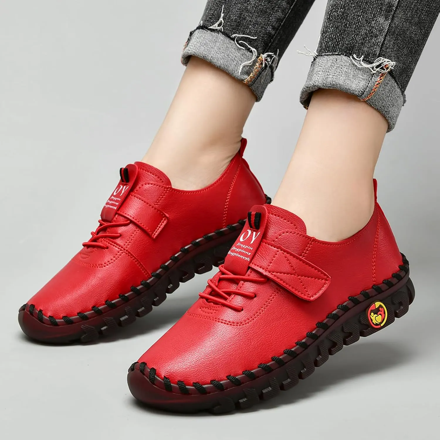 Women's Tendon Soft Sole Casual Orthopedic Shoes Fashion HandSewing Leather Non-Slip Flat Loafers Low-top Outdoor Comfy Breathable Walk Mam Nurse Shoes