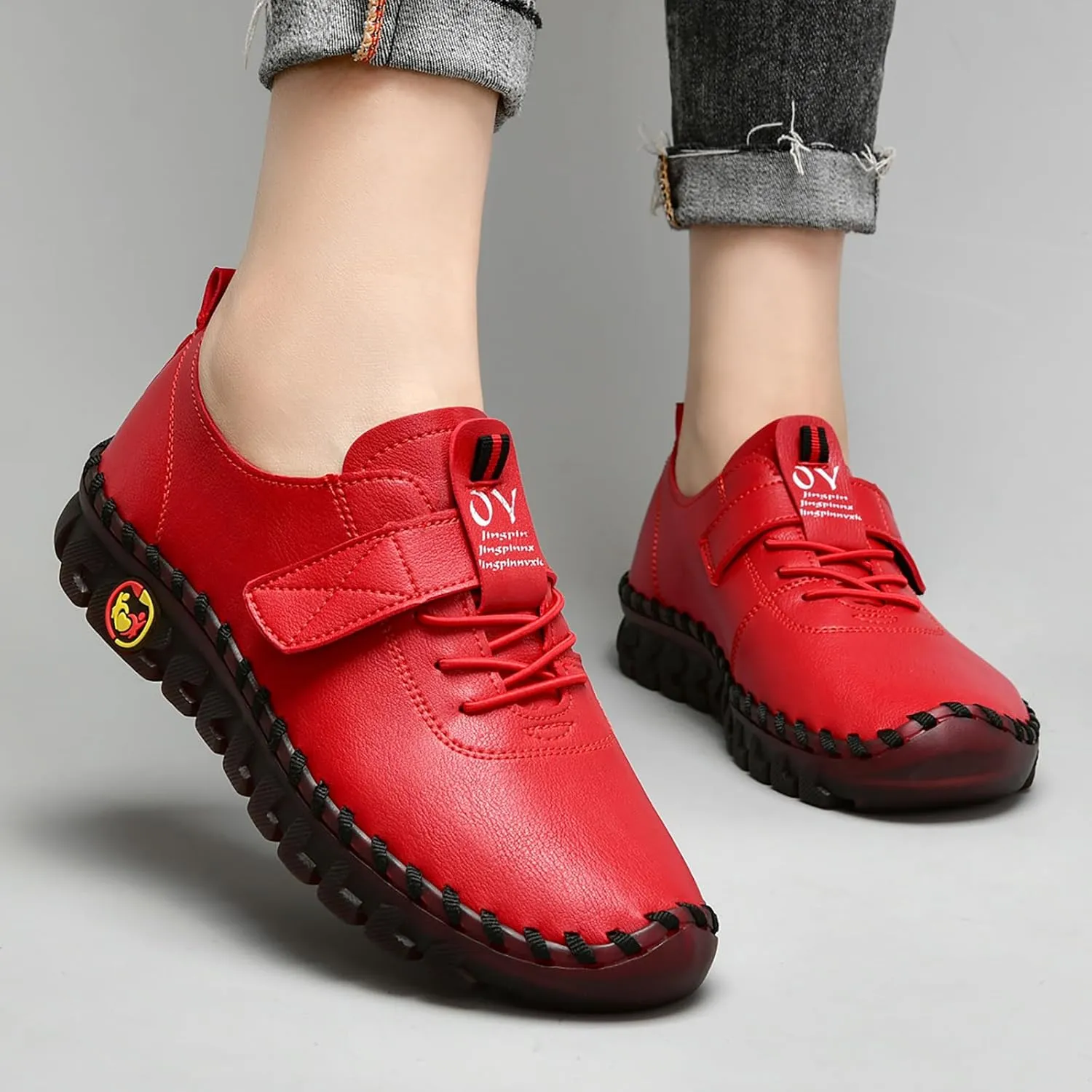 Women's Tendon Soft Sole Casual Orthopedic Shoes Fashion HandSewing Leather Non-Slip Flat Loafers Low-top Outdoor Comfy Breathable Walk Mam Nurse Shoes