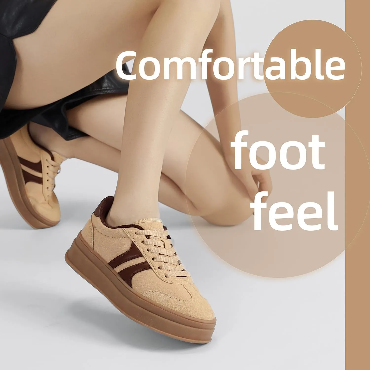 Women's Thick Sole Retro Fashion Sneakers Classic Walking Shoes Thick Rubber Lace-Up Footwear Anti Slip Trainers