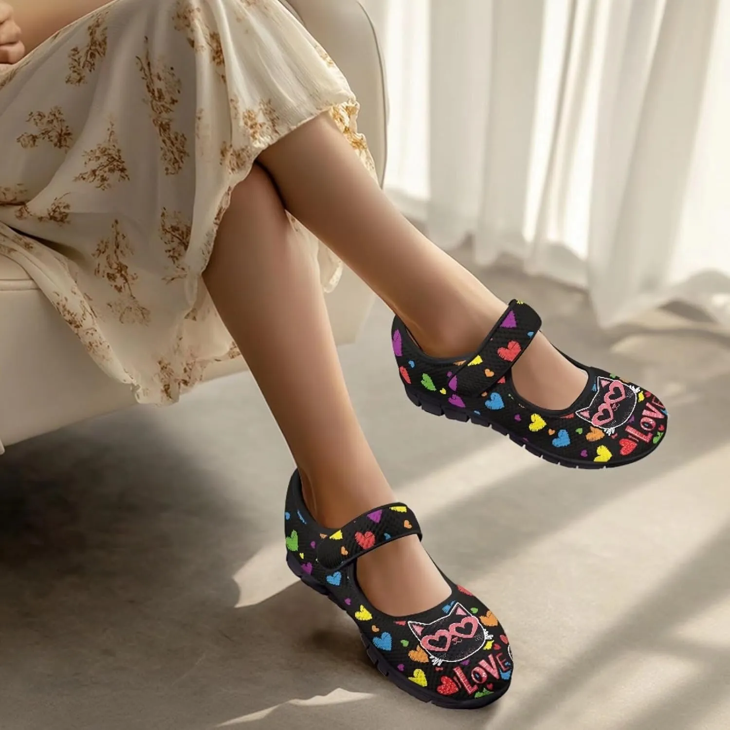 Women's Walking Shoes Lady Fashion Mary Jane Sneakers Breathable Adjustable Working Flat Shoes