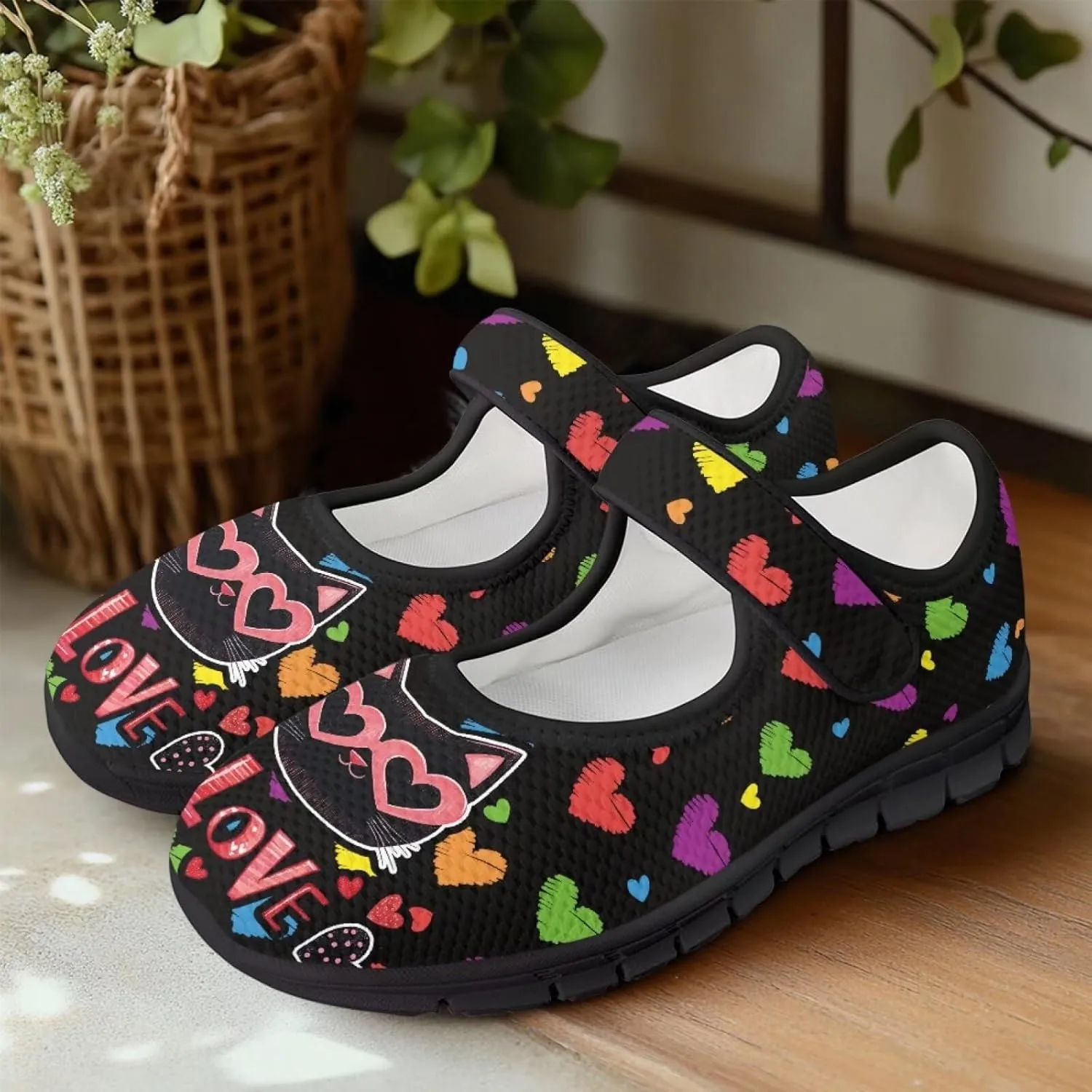 Women's Walking Shoes Lady Fashion Mary Jane Sneakers Breathable Adjustable Working Flat Shoes