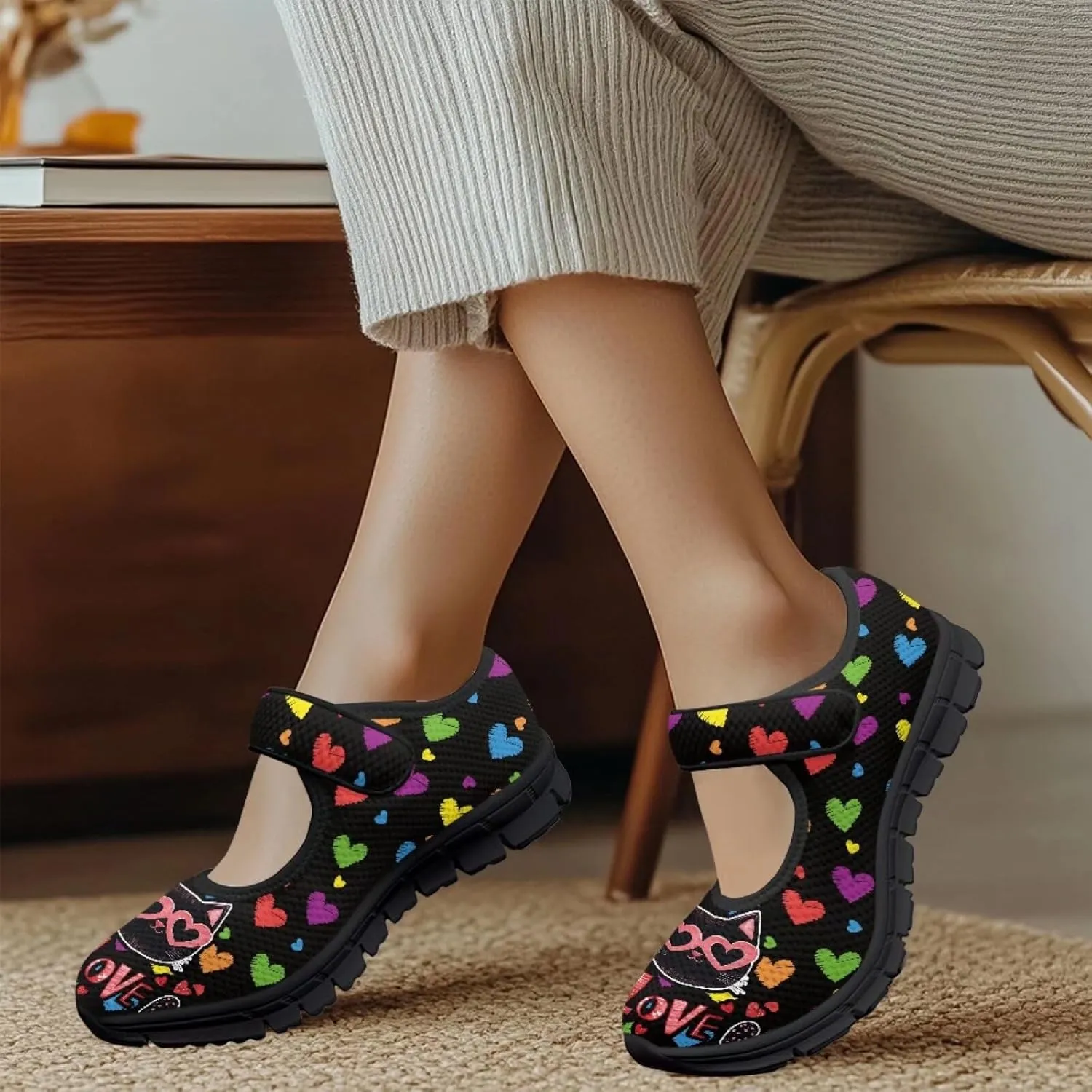 Women's Walking Shoes Lady Fashion Mary Jane Sneakers Breathable Adjustable Working Flat Shoes
