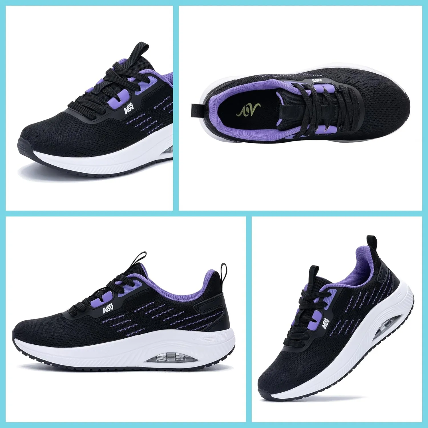 Women's Walking Shoes with Arch Support Orthotic Sneakers for Plantar Fasciitis Heel and Foot Pain Relief Tennis PurpleBlack Size 7.5