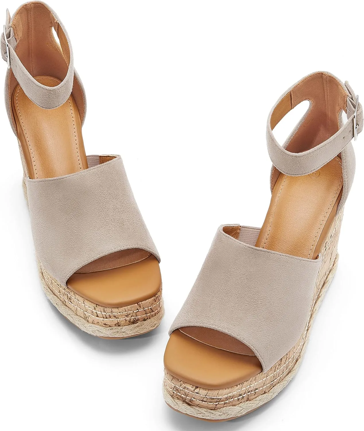 Women's Wedge Platform Espadrille Sandals Braided Open Square Toe Ankle Buckle Strappy Cork Sole Summer Shoes