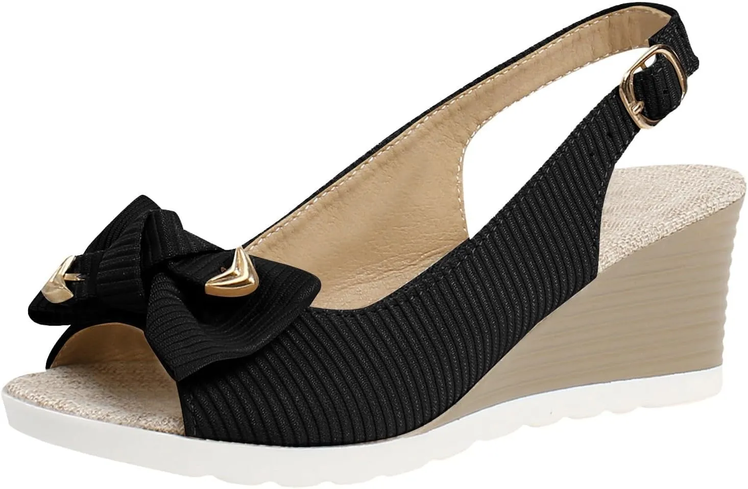 Women's Wedge Sandals Fashion Summer Espadrille Platform Sandal Open Toe Buckle Wedge Heel Thick Sole Sandals Arch Support Orthopedic Walking Shoes Party Dress Shoes with Bow