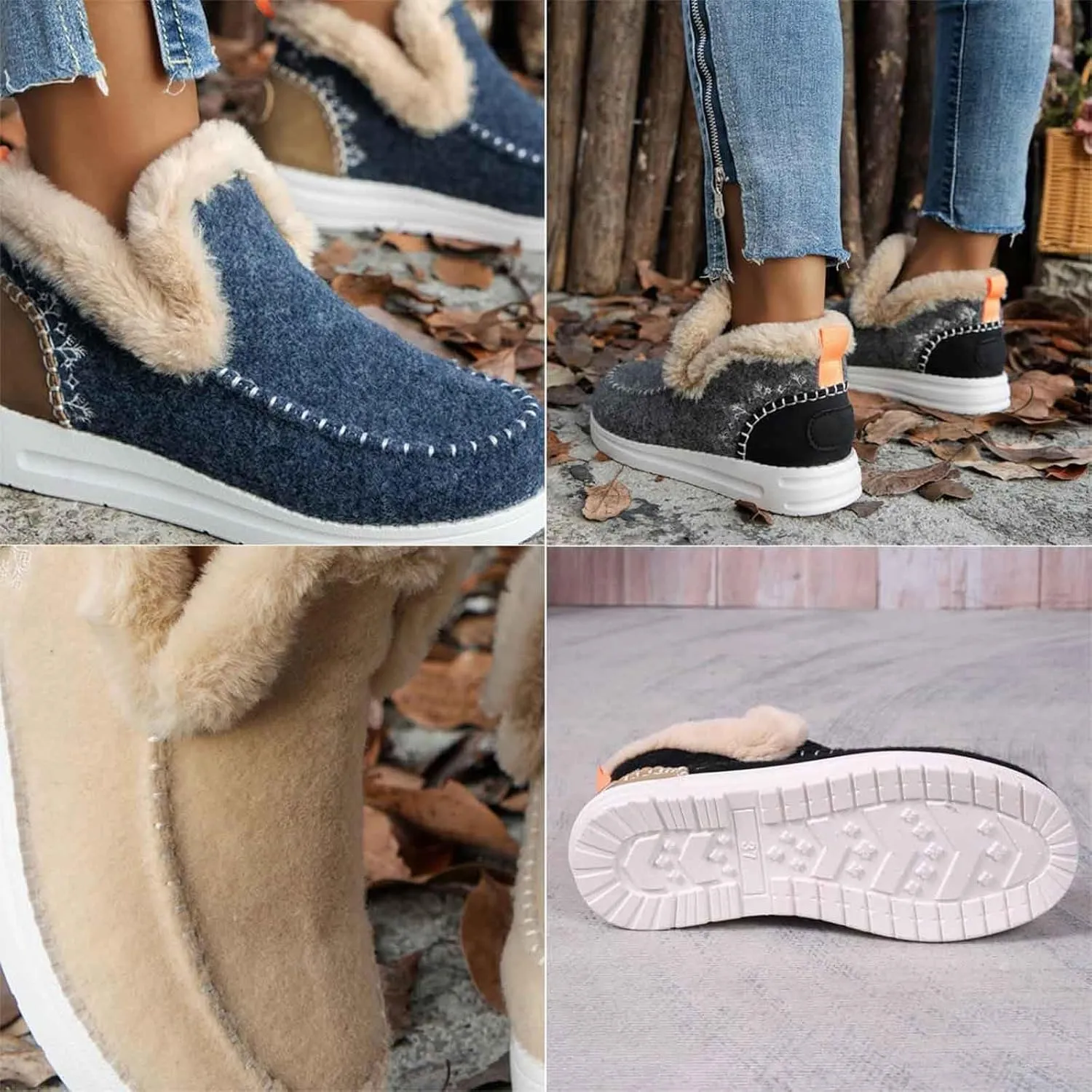 Women's Winter Plush Lined Flat Shoes, Cozy Furry Slip-On Sneakers Warm Plush Lined, Casual Warm Snow Boots for Women (Brown,37)