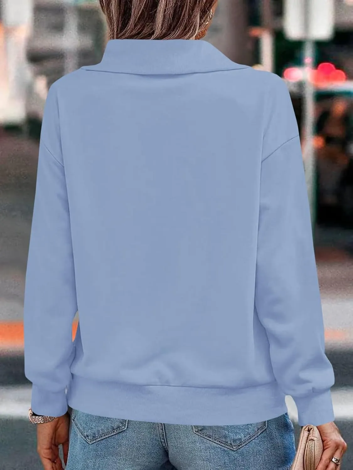 Womens Zipper Sweatshirt Turtleneck Long Sleeve Pullover Casual Loose Sweatshirts Top T Shirts