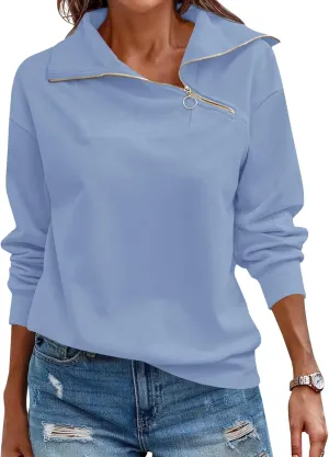Womens Zipper Sweatshirt Turtleneck Long Sleeve Pullover Casual Loose Sweatshirts Top T Shirts
