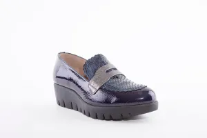 WONDERS - C-33223 LOW WEDGE SHOE - NAVY PATENT