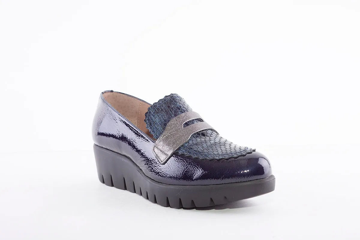 WONDERS - C-33223 LOW WEDGE SHOE - NAVY PATENT