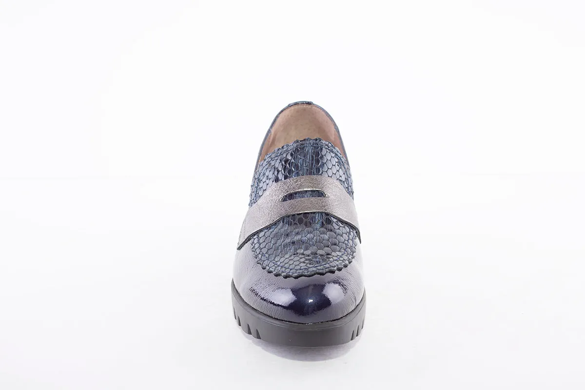 WONDERS - C-33223 LOW WEDGE SHOE - NAVY PATENT