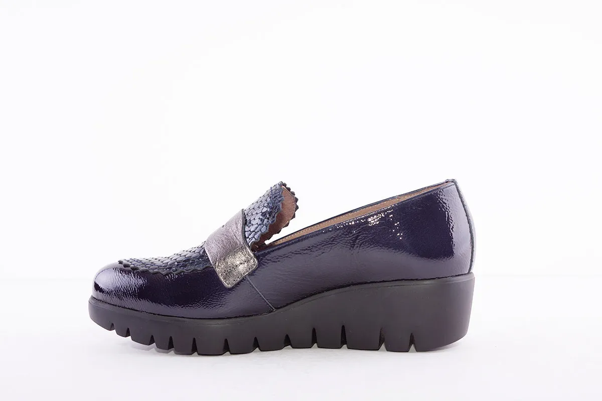 WONDERS - C-33223 LOW WEDGE SHOE - NAVY PATENT