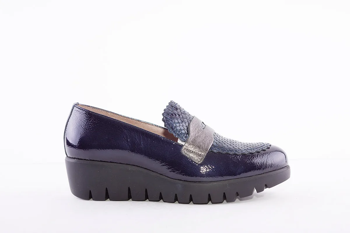 WONDERS - C-33223 LOW WEDGE SHOE - NAVY PATENT