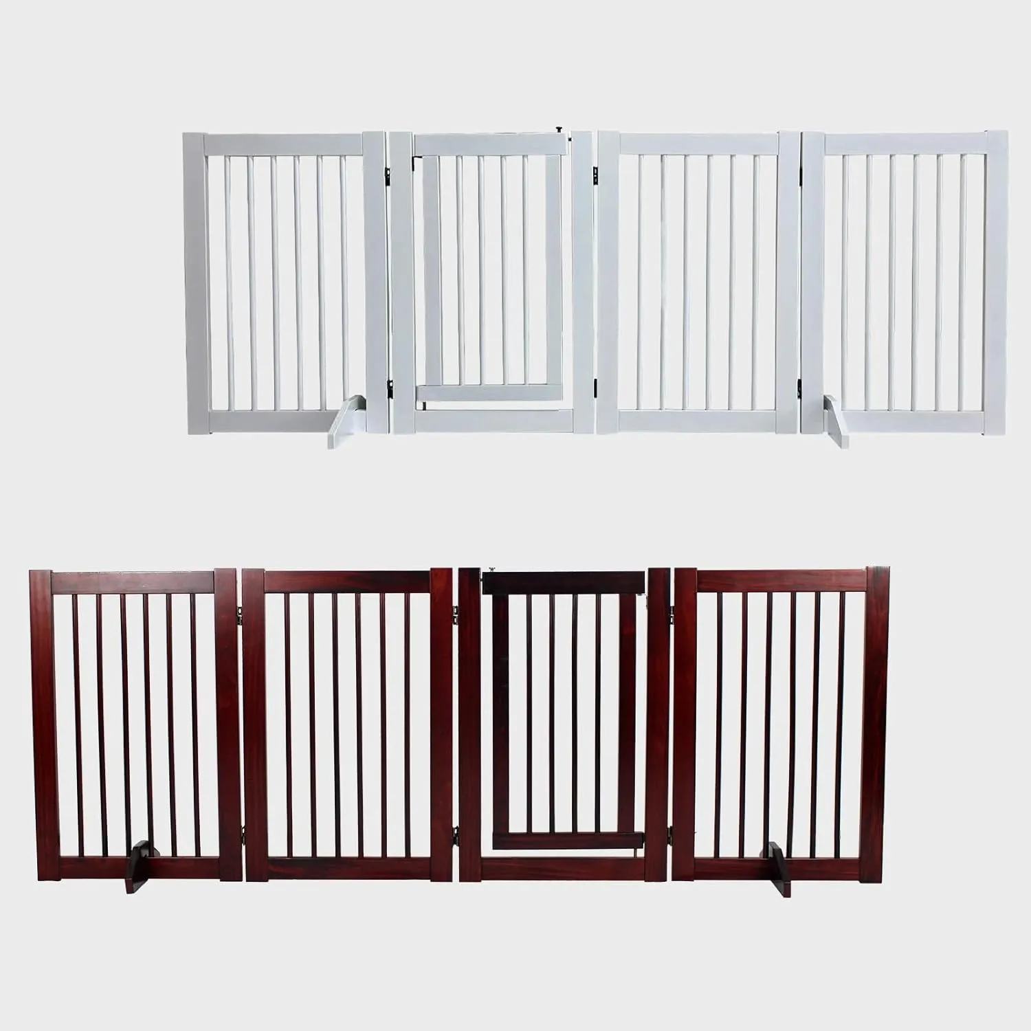 Wooden Freestanding Pet Gate, Pet Gate for Dogs, 29.5inch 4-Panel Wooden Dog Fence with 2 Support, Feet Folding Dog Gate for Indoor, Doorway, Stairs, Kitchen, 81.5“L×30”H (White)