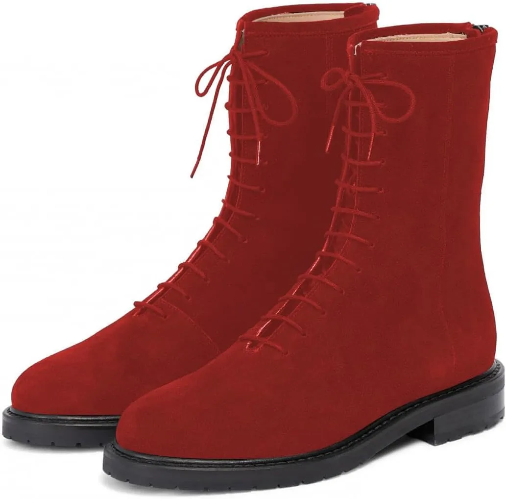 XYD Women Girls Combat Boots Lug Sole Stacked Chunky Heel Front Lace Up Back Zipper Flat Ankle Booties Fashion Walking Daily Shoes