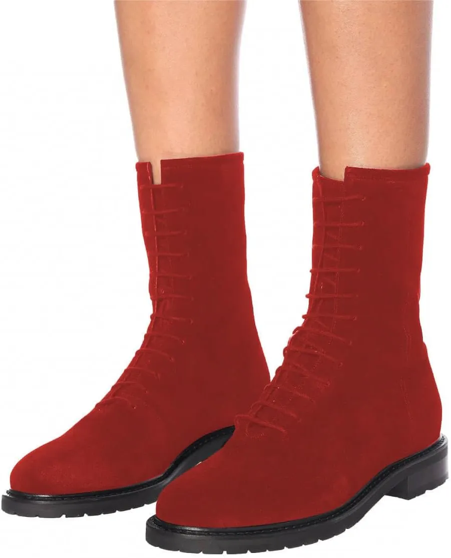 XYD Women Girls Combat Boots Lug Sole Stacked Chunky Heel Front Lace Up Back Zipper Flat Ankle Booties Fashion Walking Daily Shoes
