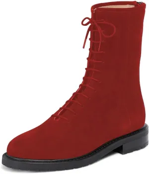 XYD Women Girls Combat Boots Lug Sole Stacked Chunky Heel Front Lace Up Back Zipper Flat Ankle Booties Fashion Walking Daily Shoes