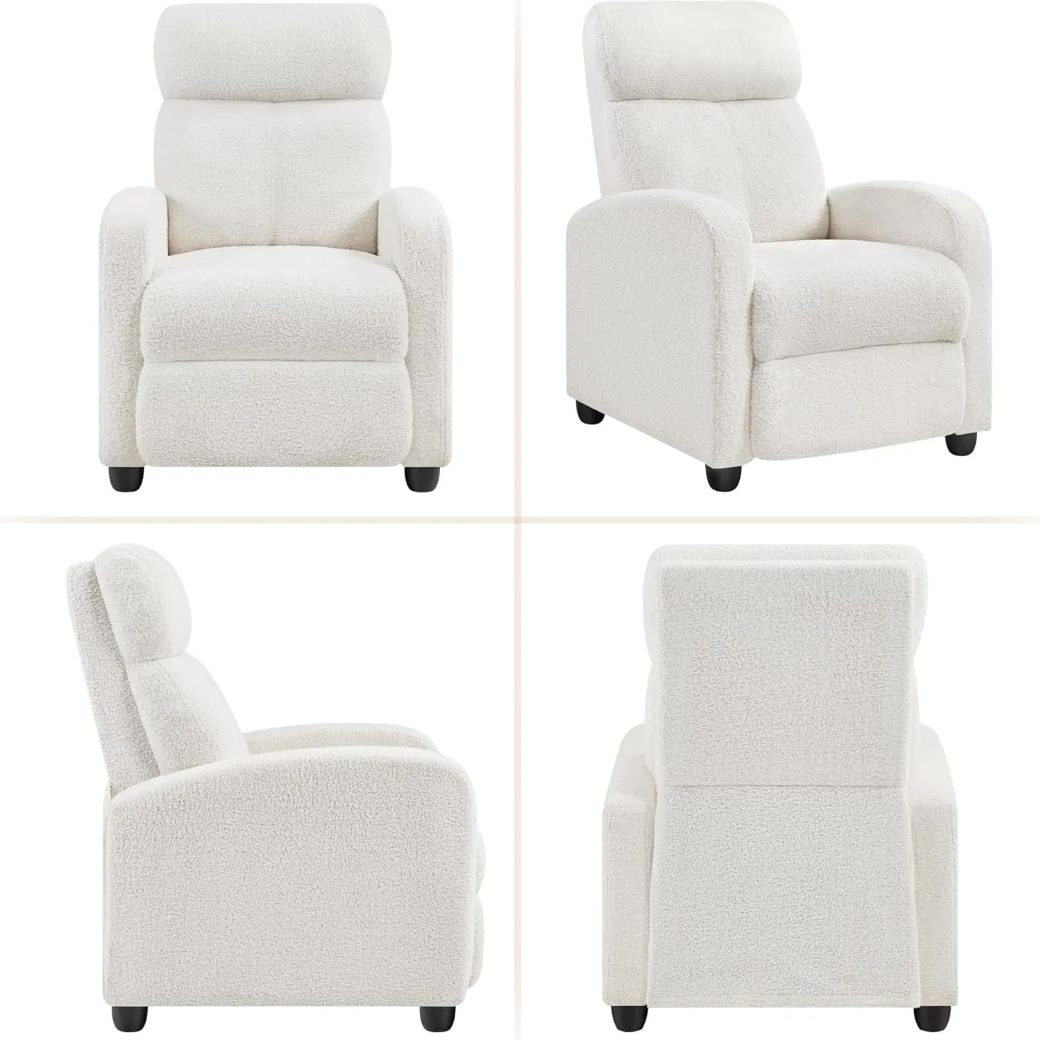 Yaheetech Boucle Recliner Chair Single Sofa Home Theater Seating Adjustable Modern Single Reclining Chair for Living Room Bedroom Home Theater Cream