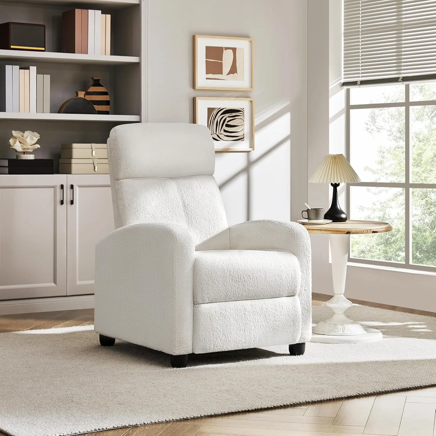 Yaheetech Boucle Recliner Chair Single Sofa Home Theater Seating Adjustable Modern Single Reclining Chair for Living Room Bedroom Home Theater Cream