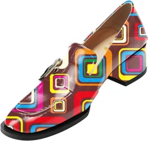 YDN Women Square Toe Heeled Loafers Slip on Block Low Heel Pumps Buckle Fashion Formal Wear Shoes Size 4-15 US