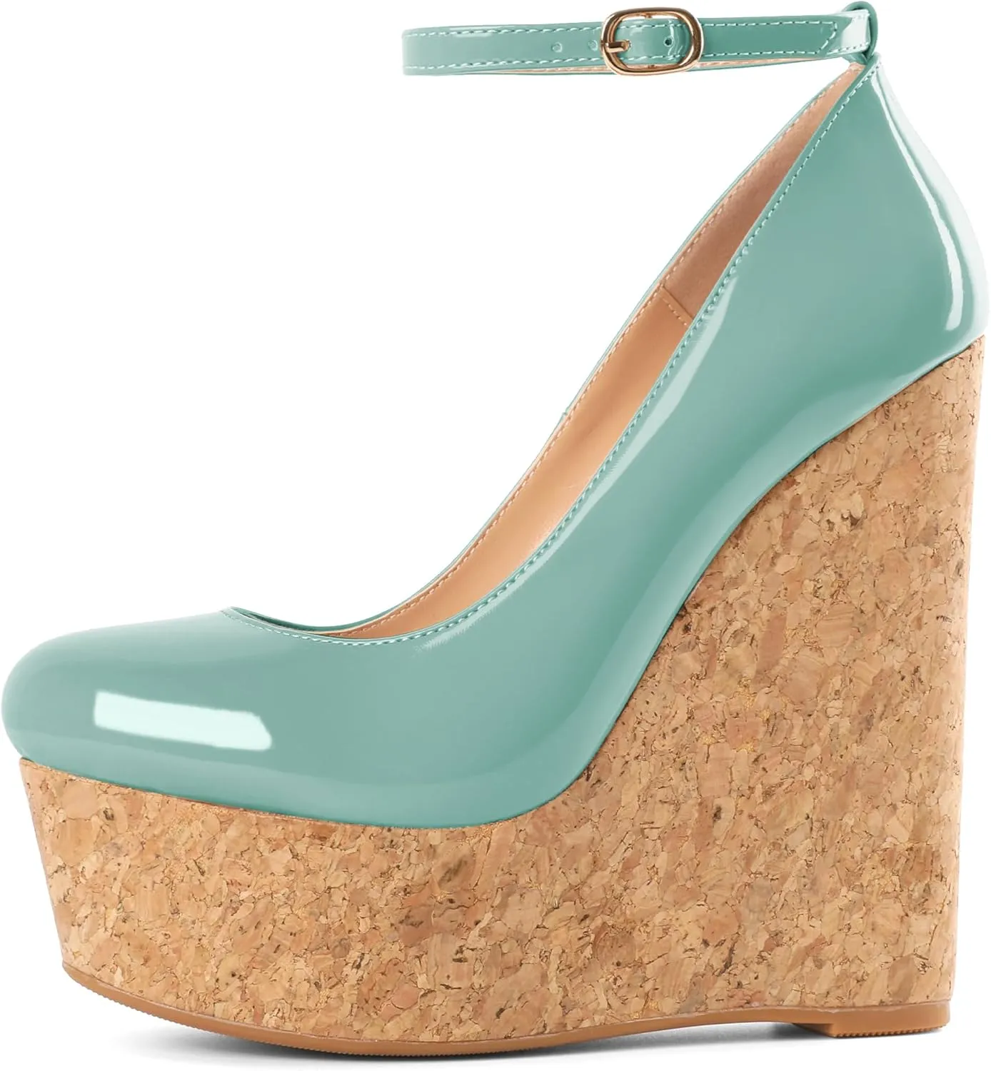 YODEKS Wedges for Women Closed Round Toe Ankle Strap Platform High Heel Wedge Pumps 6 Inches Dress Shoes