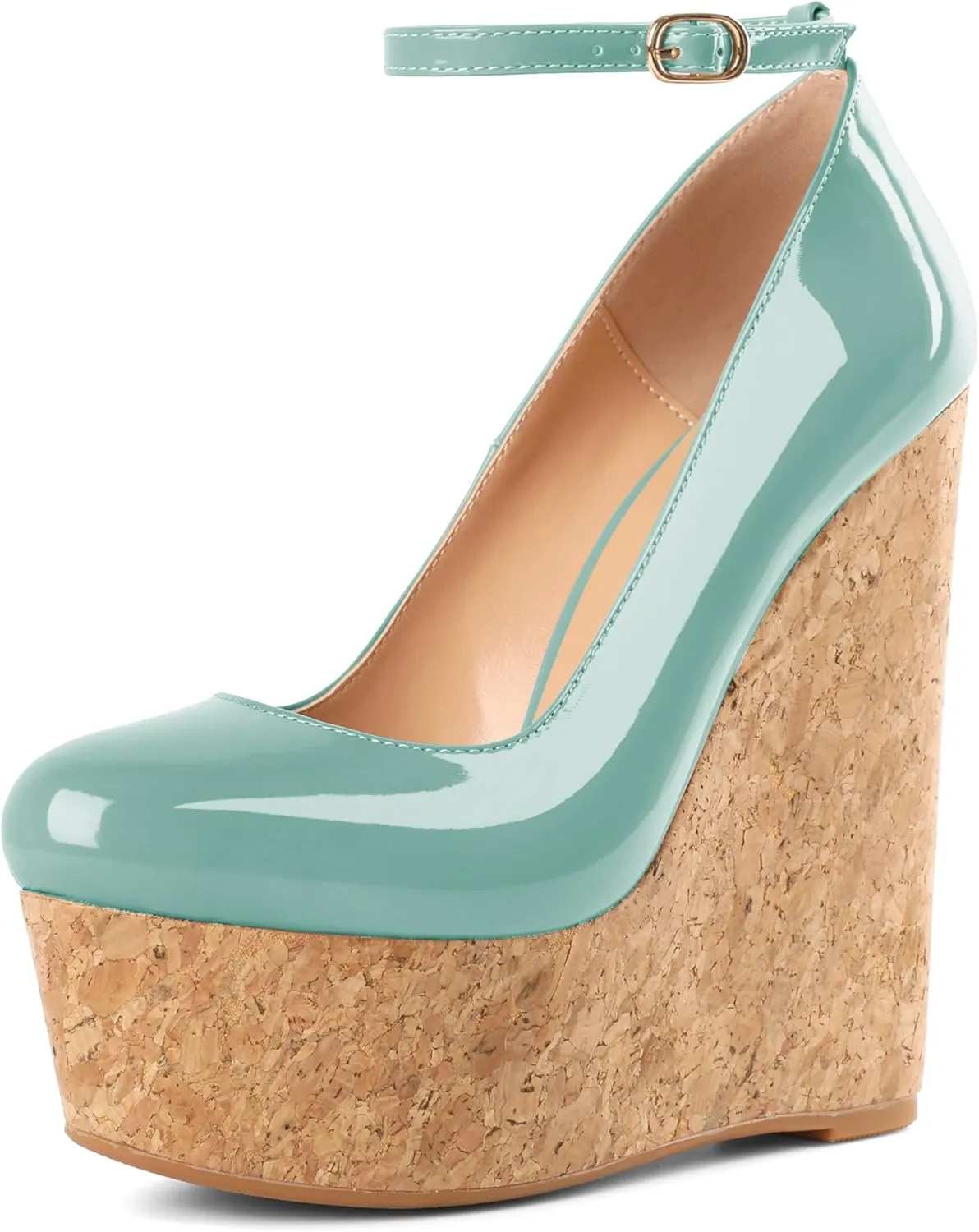YODEKS Wedges for Women Closed Round Toe Ankle Strap Platform High Heel Wedge Pumps 6 Inches Dress Shoes