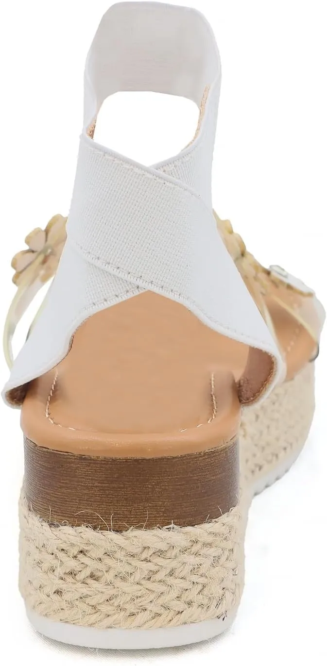 YOKI MALLEN-03Y Girls Wedge Sandals with Floral Details, Girls Platform Sandals
