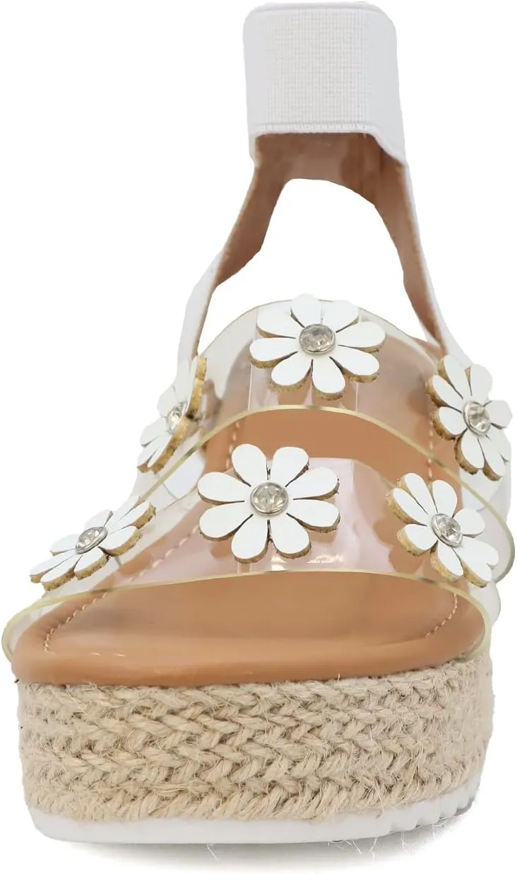 YOKI MALLEN-03Y Girls Wedge Sandals with Floral Details, Girls Platform Sandals