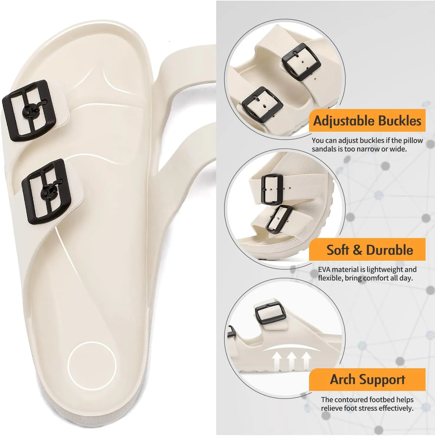 YUHITYGZGS Unisex Comfortable EVA Sandals with Arch Support, Adjustable Buckle, Summer Beach Slide Sandal for Women and Men