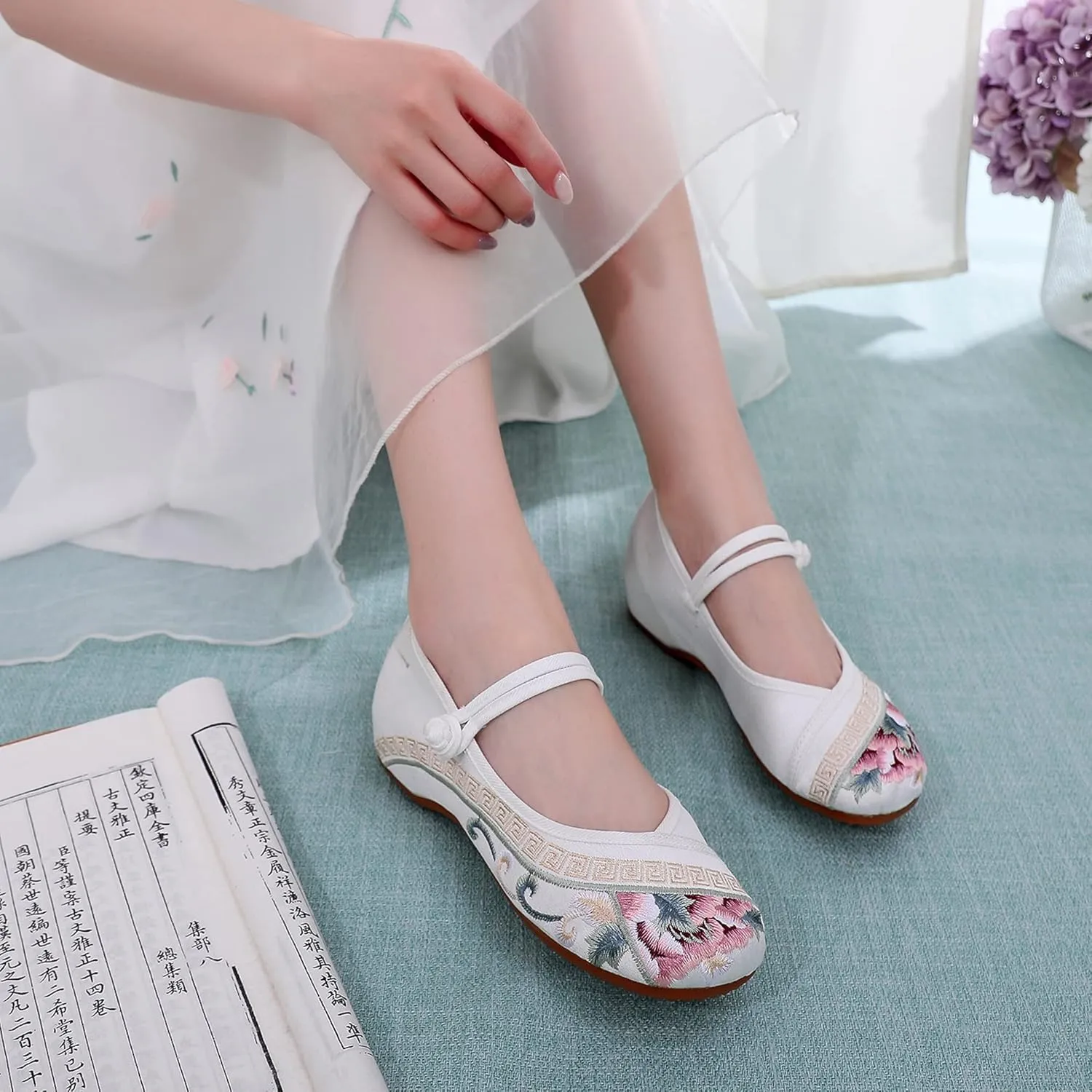 YunPeng Women's Canvas Shoes Casual Round Toe Mary Jane Shoes Ballerina Ballet Yoga Flats Slip on Shoes