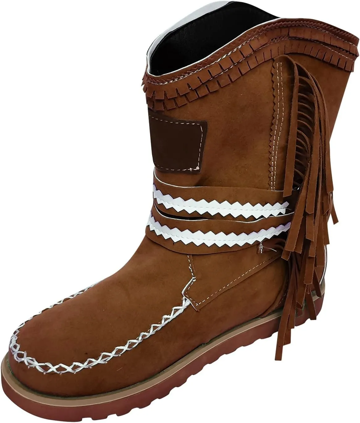 ZBYY Women Suede Fringe Ankle Booties Winter Warm Round Toe Flat Short Anti-Slip Short Boots Bohemian Tassel Cowgirl Boots