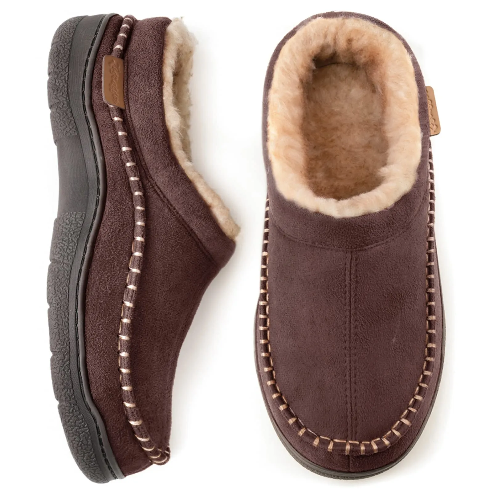 Zigzagger Men's Slip On Moccasin Slippers, Indoor/Outdoor Warm Fuzzy Comfy House Shoes, Fluffy Wide Loafer Slippers.