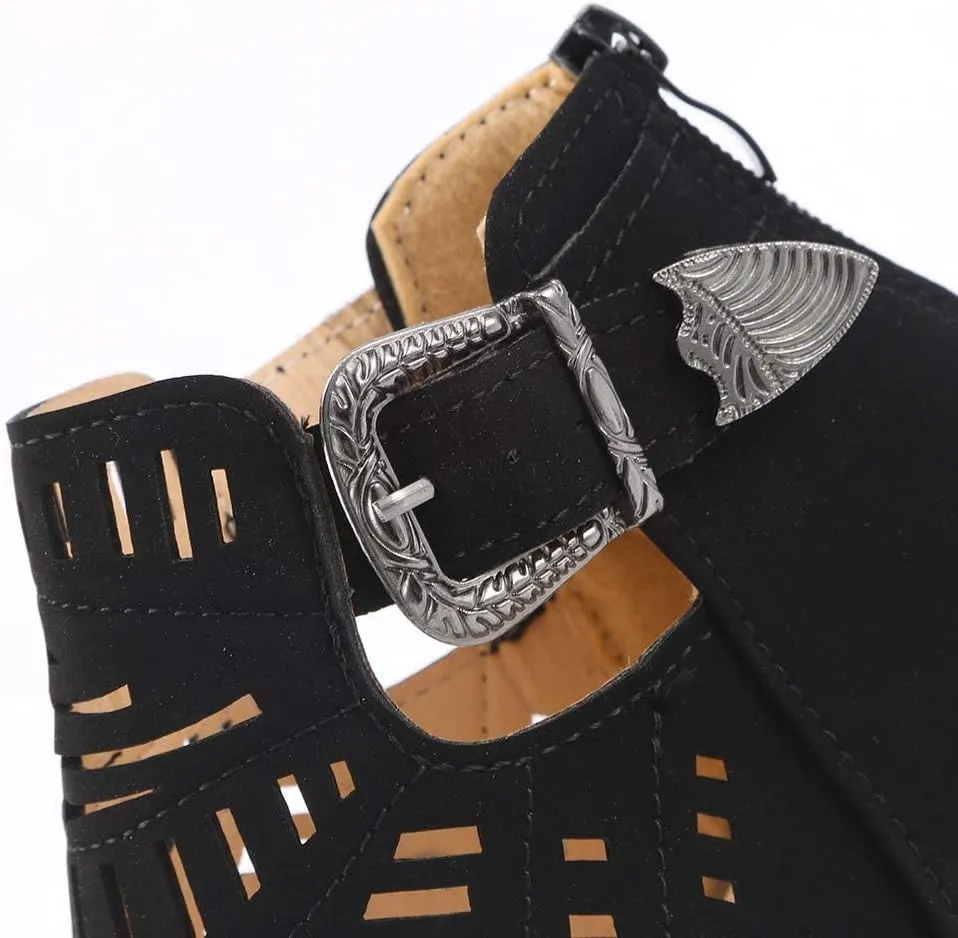 ZKXYFFS Chunky Heel Sandals for Women Cutout Peep Toe Zipper Wedges Sandals Summer Beach Dressy Party High Heeled Sandals