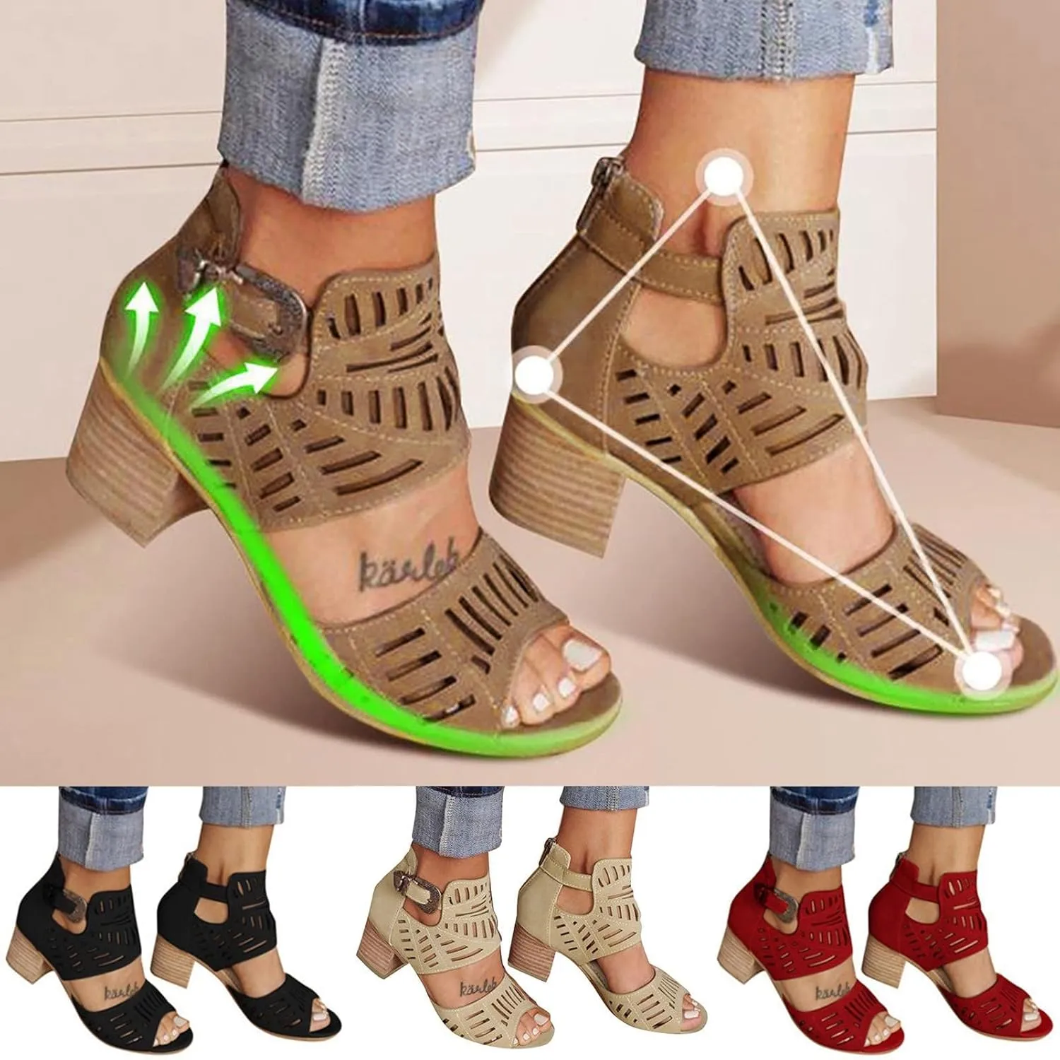 ZKXYFFS Chunky Heel Sandals for Women Cutout Peep Toe Zipper Wedges Sandals Summer Beach Dressy Party High Heeled Sandals