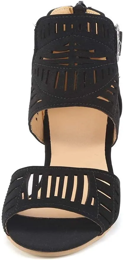ZKXYFFS Chunky Heel Sandals for Women Cutout Peep Toe Zipper Wedges Sandals Summer Beach Dressy Party High Heeled Sandals