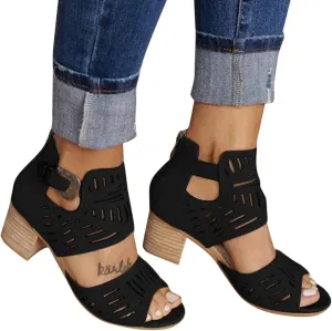 ZKXYFFS Chunky Heel Sandals for Women Cutout Peep Toe Zipper Wedges Sandals Summer Beach Dressy Party High Heeled Sandals