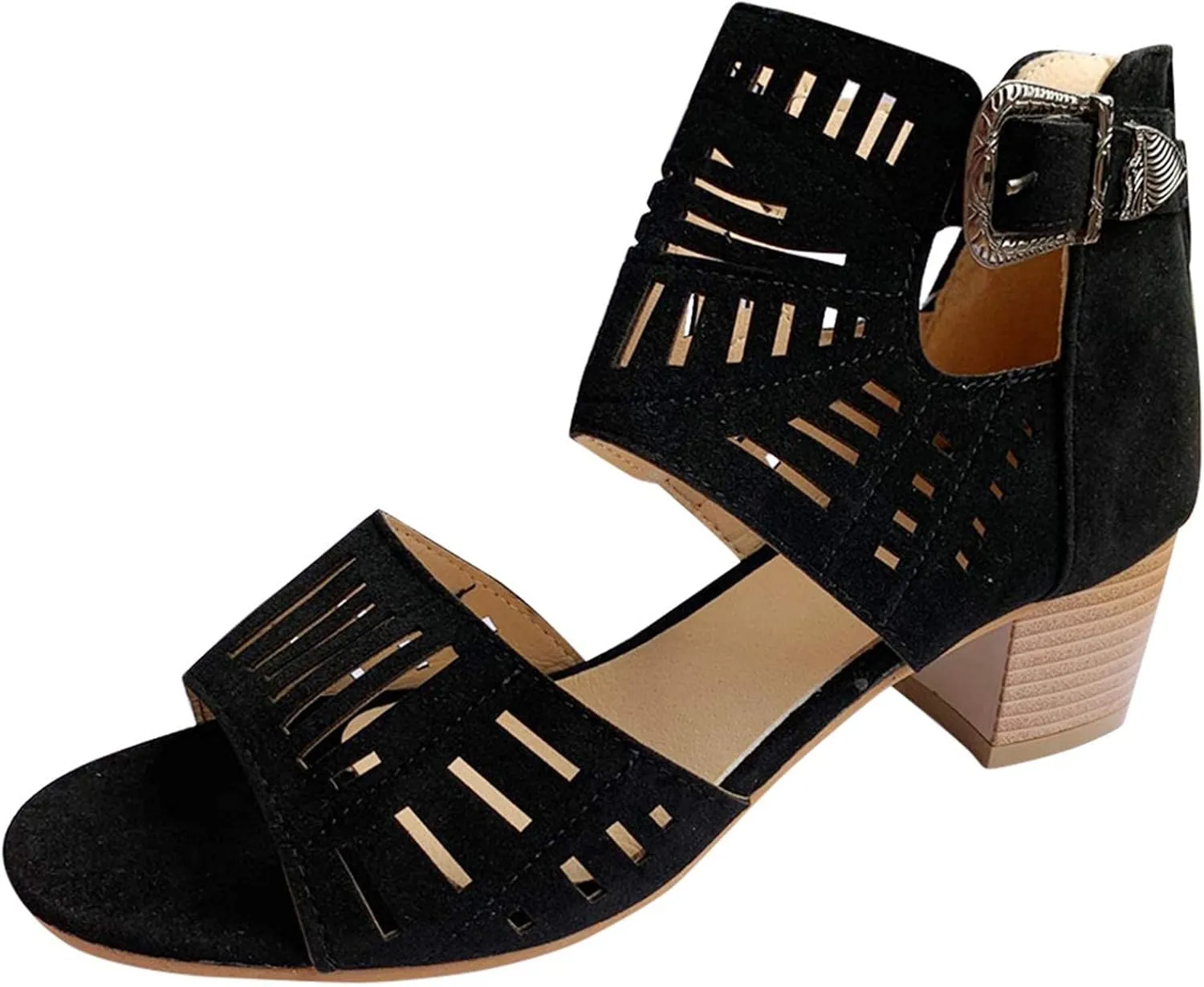 ZKXYFFS Chunky Heel Sandals for Women Cutout Peep Toe Zipper Wedges Sandals Summer Beach Dressy Party High Heeled Sandals