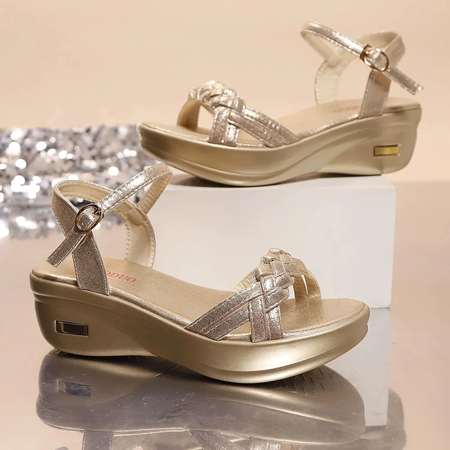 ZSpzx Women's Low Wedge Sandals Ankle Strap Heel Sandal Open Toe Wide Dress Summer Shoes For Women 2025 Dressy Comfortable Platform Beach Wedges Womens for Wedding Bridal Evening Cocktail