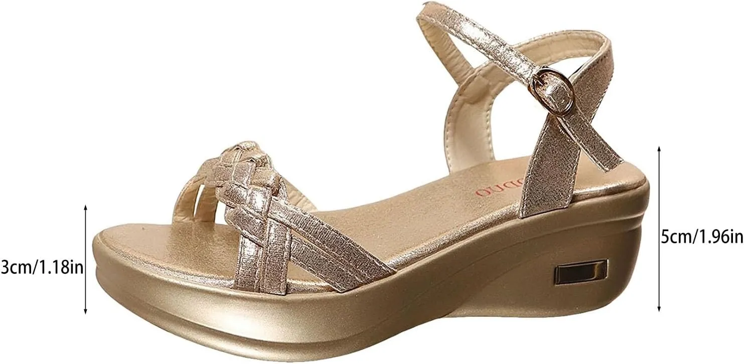 ZSpzx Women's Low Wedge Sandals Ankle Strap Heel Sandal Open Toe Wide Dress Summer Shoes For Women 2025 Dressy Comfortable Platform Beach Wedges Womens for Wedding Bridal Evening Cocktail
